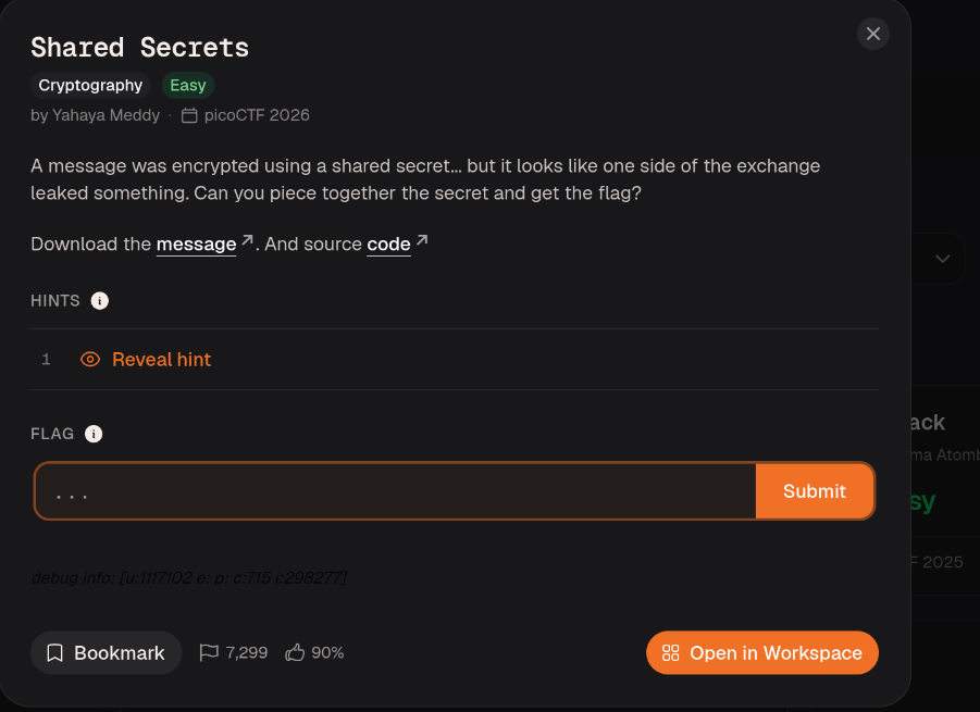 Challenge Shared Secrets sur picoCTF