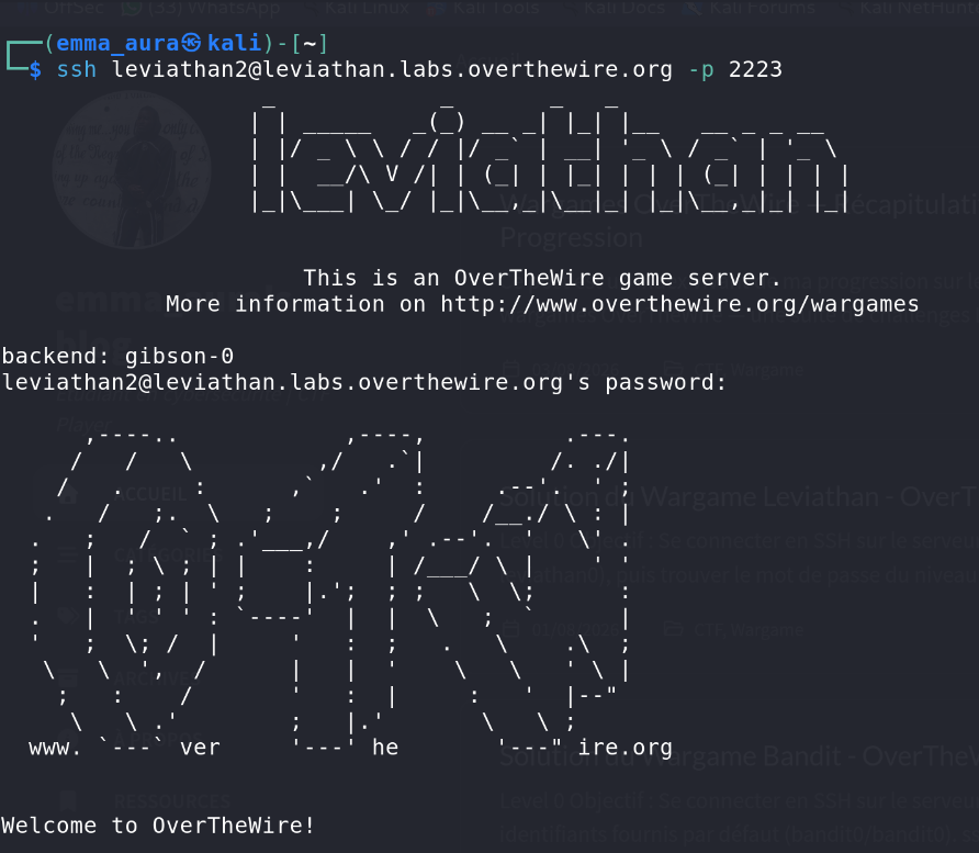 Connexion SSH Leviathan OverTheWire